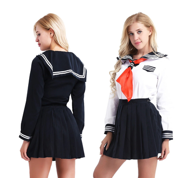 Cosplay Sailor Uniform Costume / Long Sleeve Shirt With Pleated Skirt And Neckerchief - EVE's SECRETS
